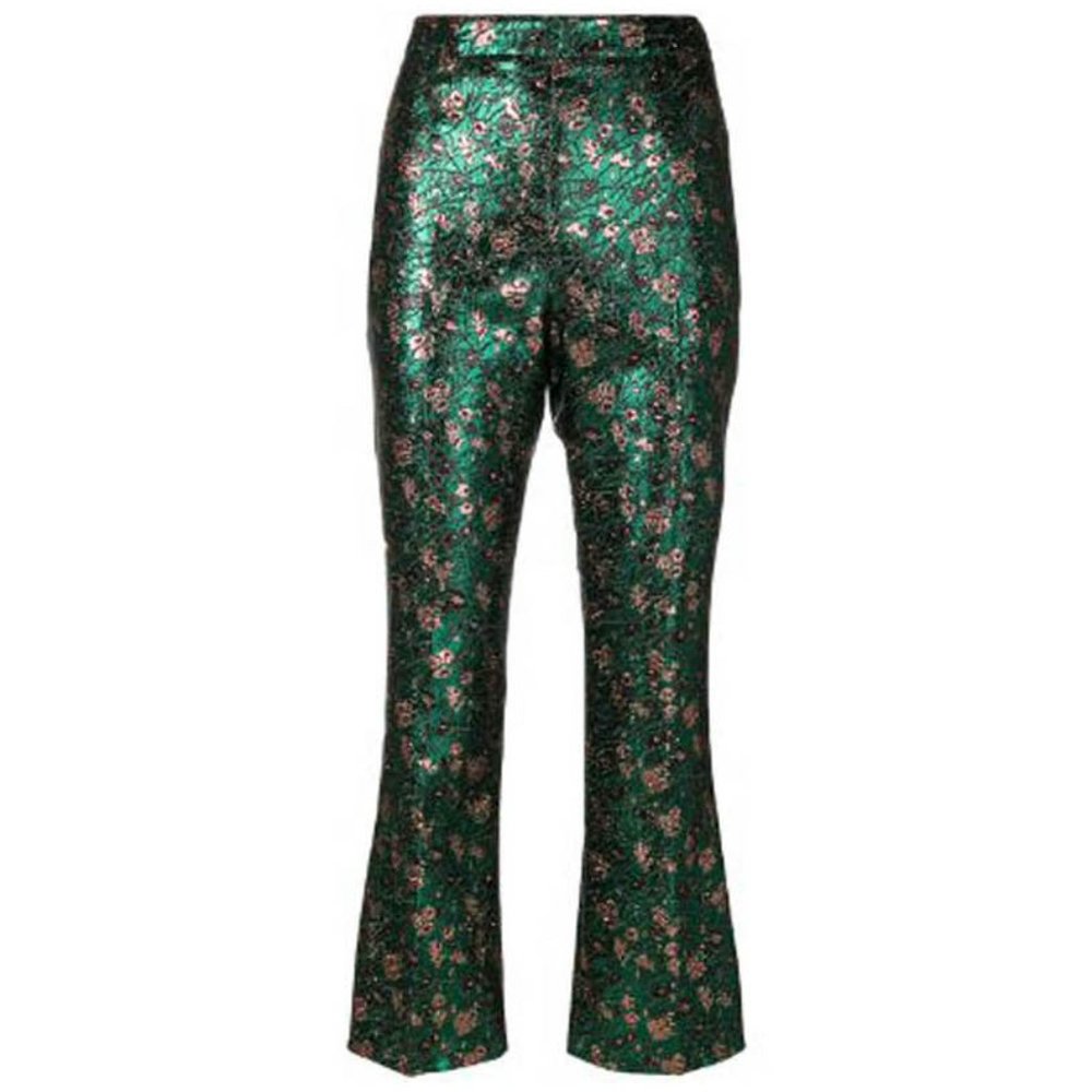 NWT Auth Prada metallic green floral print kick flare ankle pants SZ IT 40 US 6